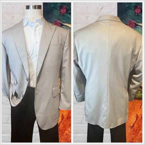 Custom Bespoke 48R Khaki Beige Blazer Sport Coat Jacket Loaded - Picture 2 of 16
